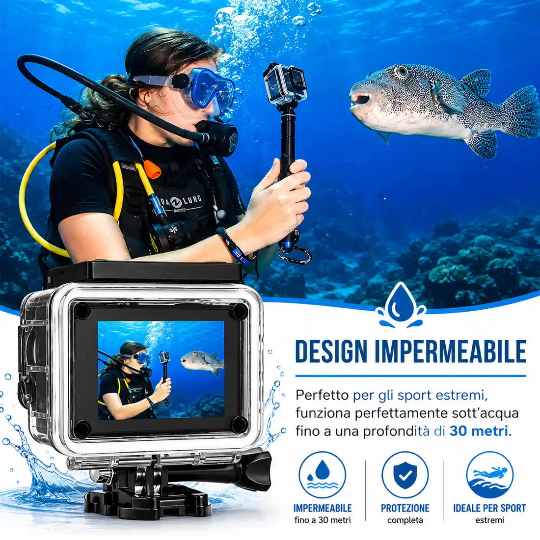 Action Camera 4K Ultra HD — Impermeabile 30M con WiFi