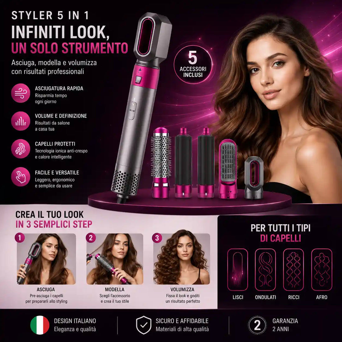 Multistyler Pro 5 in 1 — Spazzola Modellante ad Aria Calda